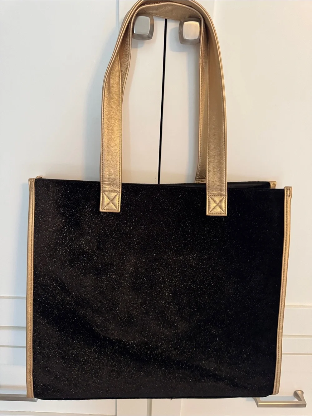 Jimmy Choo Black Velvet Tote with Gold Trim